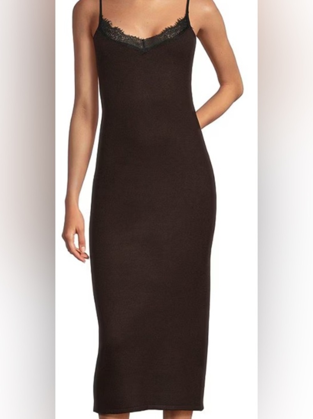 Every Knit by Kellywood Lace V-Neck Burnt Umber  Midi Slip Dress: Medium